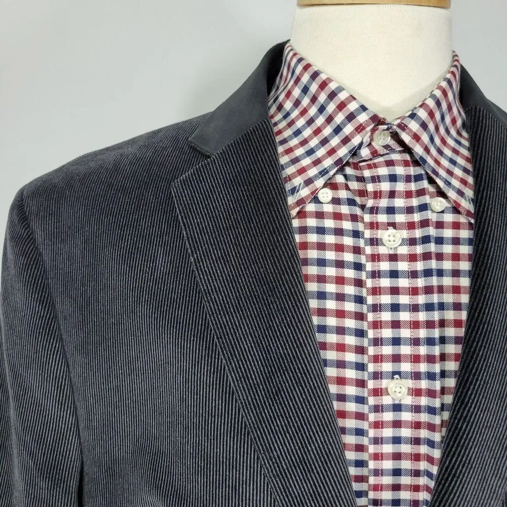 Van Heusen Studio Men's Sport Coat Blazer Two Button DK Gray Corduroy Cotton 48R